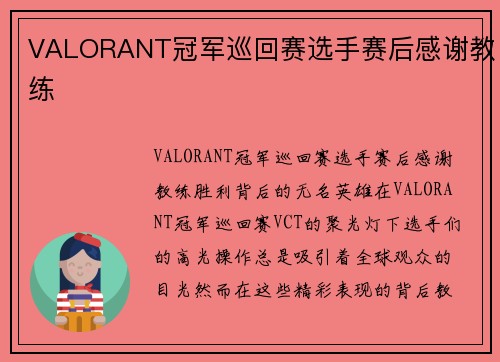 VALORANT冠军巡回赛选手赛后感谢教练