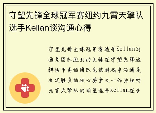 守望先锋全球冠军赛纽约九霄天擎队选手Kellan谈沟通心得