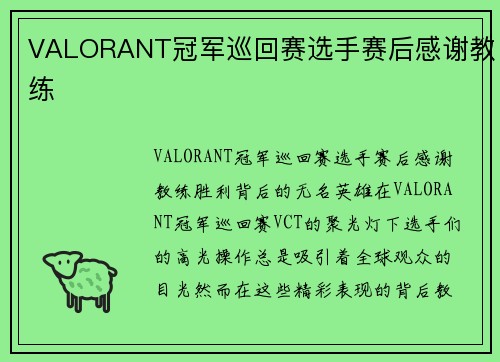VALORANT冠军巡回赛选手赛后感谢教练